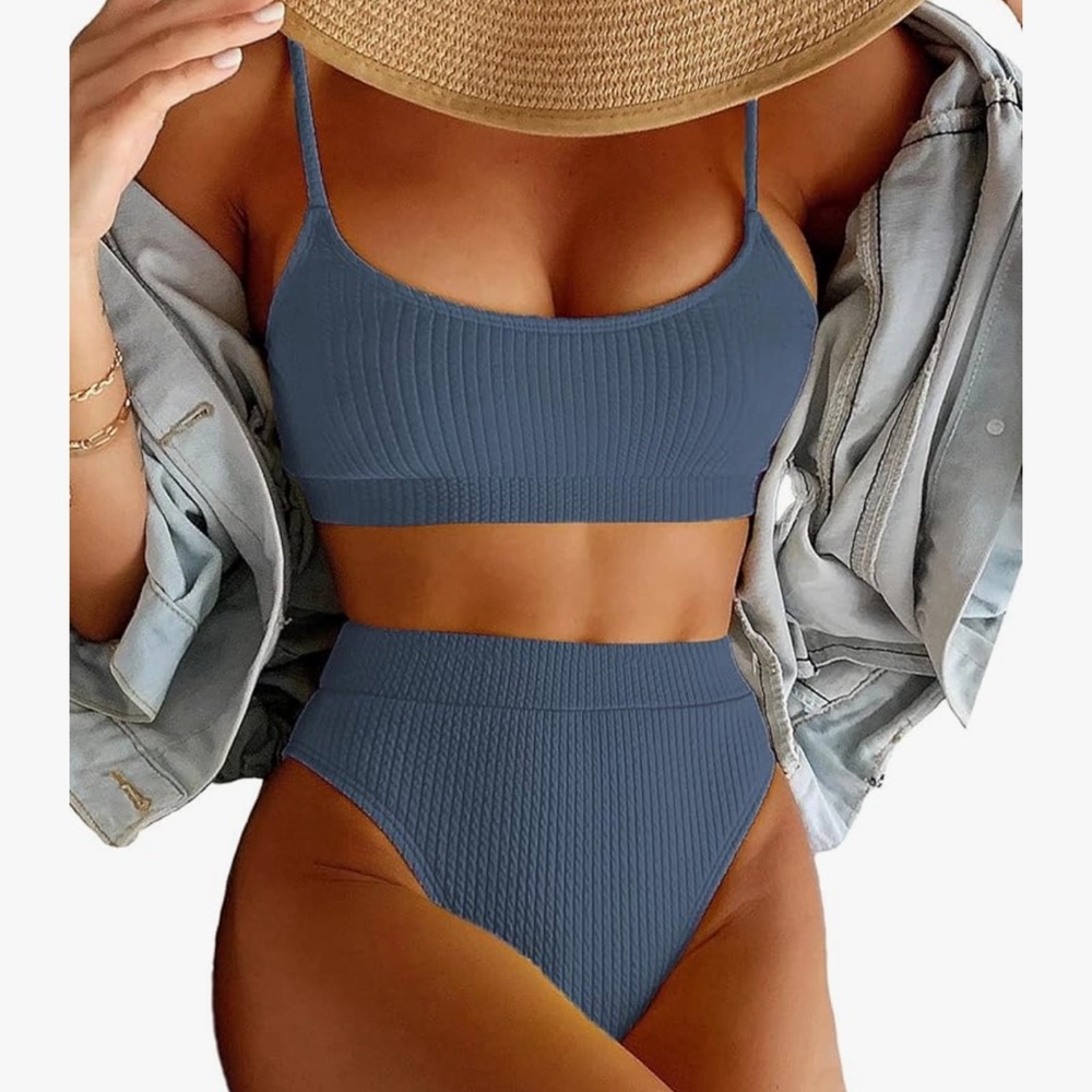 Lilosy High Waisted Tummy Control Ribbed Bikini Crop Top
Swimsuit Set 2 Piece
